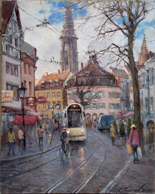 Painting  Azat Galimov for sale. Freiburg in the early spring. Germany
