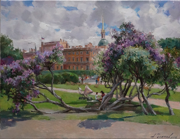 Artworks by Azat Galimov for sale. Lilacs in the sun. Field of Mars. St.Petersburg.