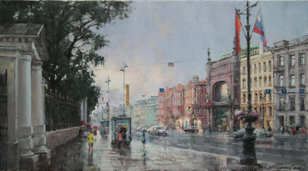 Sale of paintings by artist Azat Galimov Rain on Nevsky Prospect