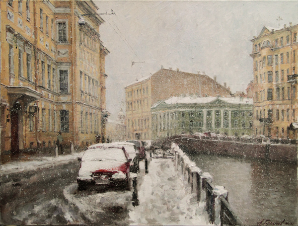 Sale of paintings by artist Azat Galimov.  Moika River. Winter