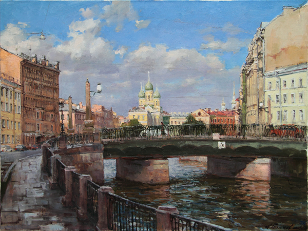 Sale of paintings by artist Azat Galimov. Summer in St. Petersburg. Alarchin Bridge