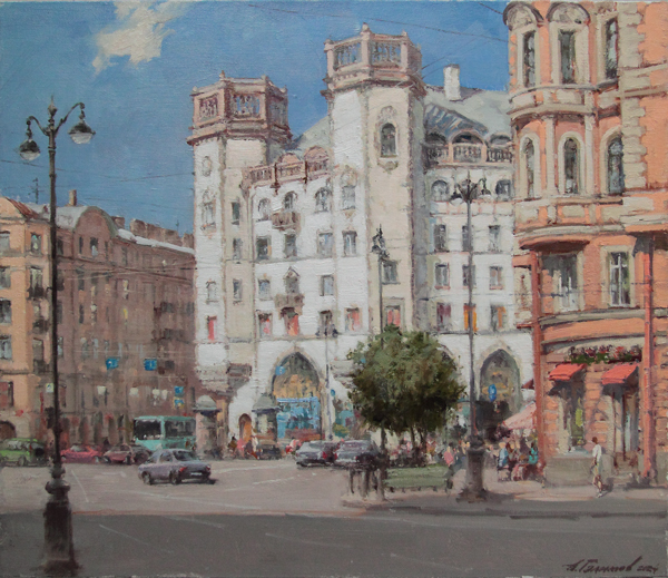 Sale of paintings by artist Azat Galimov. Summer in St. Petersburg. Lion Bridge