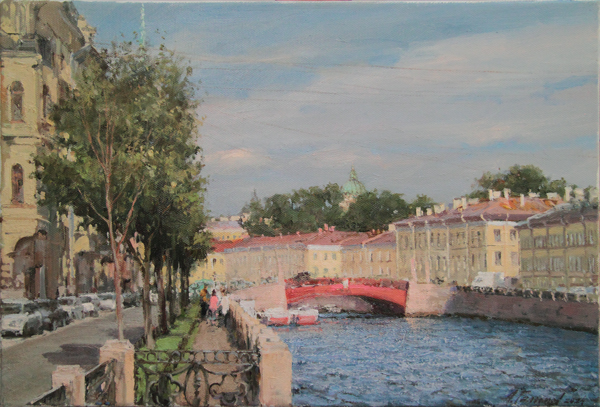 Sale of paintings by artist Azat Galimov.  Summer in St. Petersburg. Moika River, Red Bridge