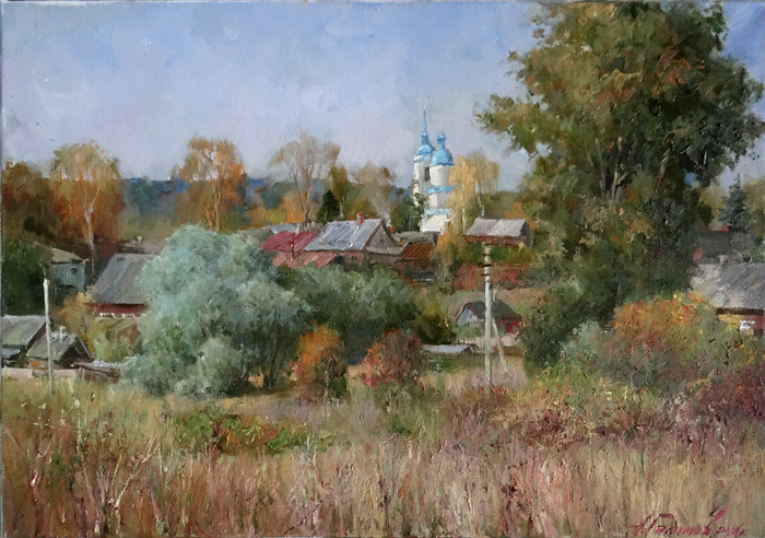 Картина художника Азата Галимова.Валдай. Валдай. Осень в Яжелбицах.