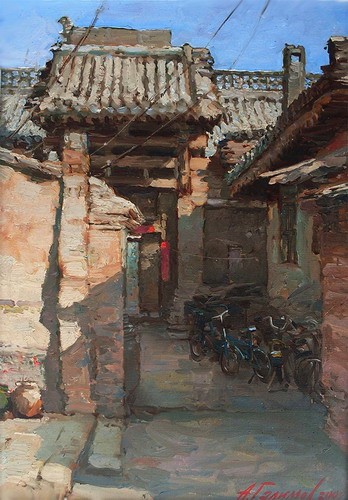 Painting. Azat Galimov. artwork Impressions of China. Pingyao. Old street.