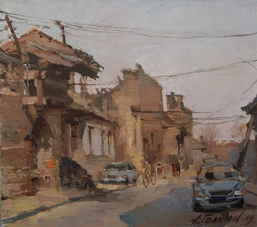 Painting. Azat Galimov. artwork On the streets of the old city Pingyao, Shanxi.