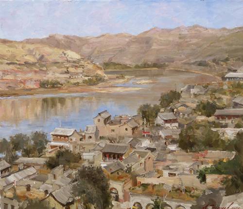 Painting.  Azat Galimov. artwork View of the Huang Ho. Chico.