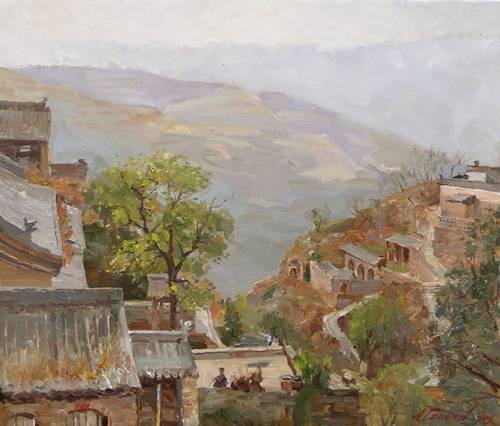 Painting.  Azat Galimov. artwork Village Liyashan