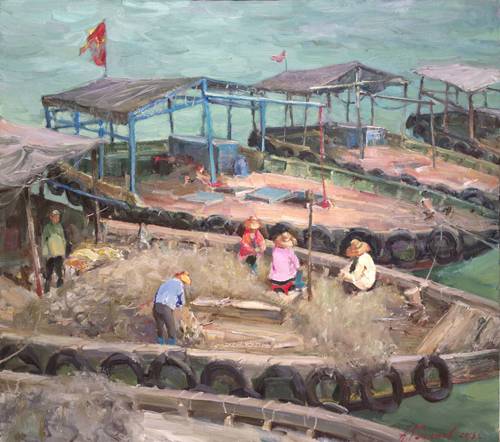 Painting.  Azat Galimov. artwork Hainan. Fisherwoman