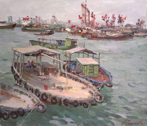 Painting.  Azat Galimov. artwork Hainan. Windy day