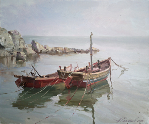 Painting.Azat Galimov. Artwork Fishing boats. Beidaihe.