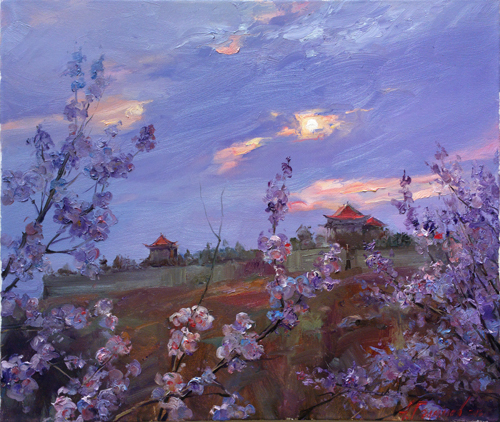 Painting.  Azat Galimov. Artwork Evening melody. The scent of spring. China