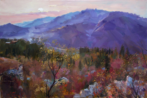 Painting.Azat Galimov. Artwork Evening in the mountains Hengshan.