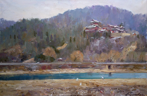 Painting.  Azat Galimov. Artwork  Near the river Lo