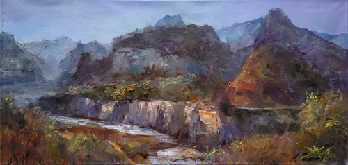 Painting.  Azat Galimov. Artwork Mountain Sinlung. Hunan