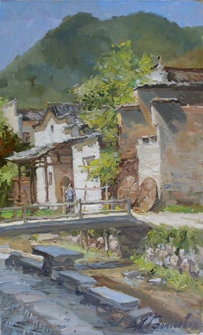 Painting by Azat Galimov. Artwork A village in Anhui province.