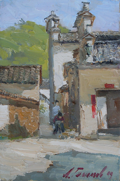 Painting by Azat Galimov. Artwork On the village streets of Si-Di.