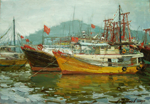 Painting by Azat Galimov. Artwork Zhuhai. At the port.