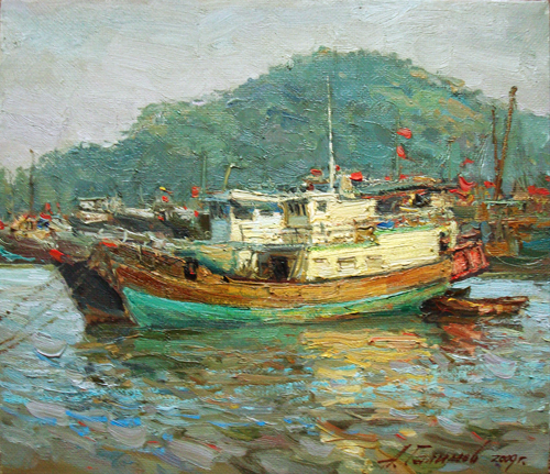 Painting by Azat Galimov. Artwork Zhuhai. Fishing vessel.