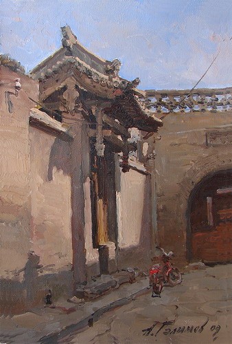 Painting. Azat Galimov. artwork Quiet street in Pingyao, Shanxi.