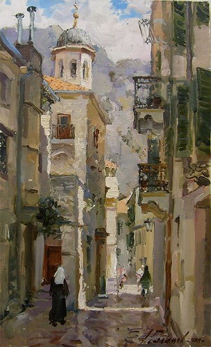 Painting.Montenegro. Old Castle Street.