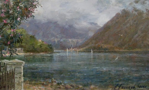 Painting.Montenegro. Stoliv. Cloudy day.