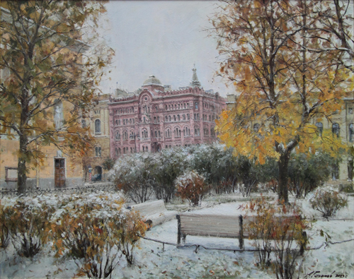 Painting by Azat Galimov. Early snow in the Catherine Garden