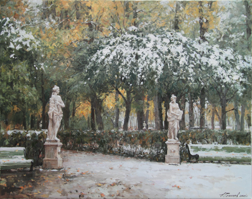 Painting by Azat Galimov. According to the waves of my memory. First snow in the Summer Garden