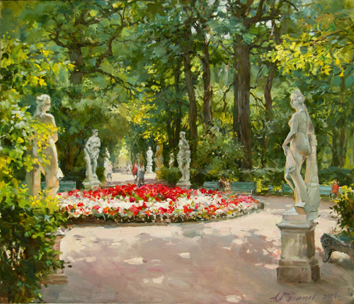 Painting by Azat Galimov.Summer Garden.Central Alley