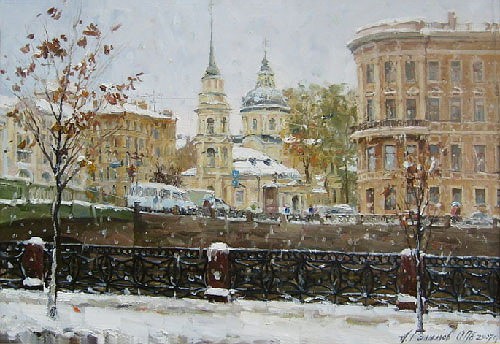 Картина Азата Галимова.Фонтанка. Церковь Симеония и Анны. Зима 