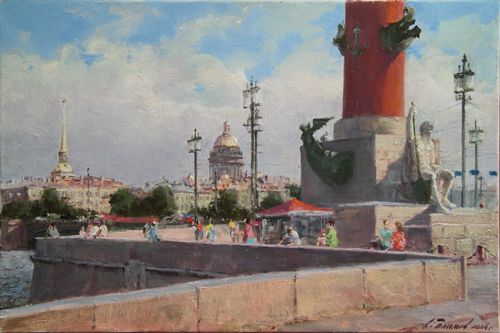 Painting by Azat Galimov. Summer day. Spit of Vasilyevsky Island.