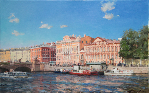 Painting by Azat Galimov.  Summer in St. Petersburg. Time for navigation.