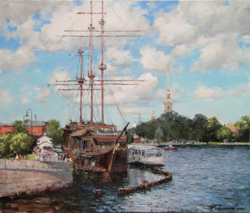 Painting by Azat Galimov.The Flying Dutchman. Mytnenskaya Embankment, St.Petersburg..