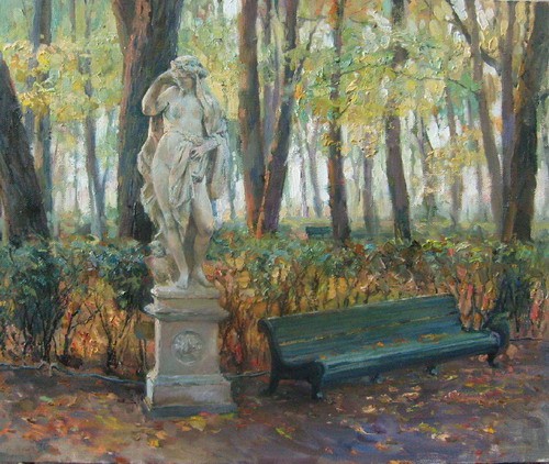 Painting by Azat Galimov.Summer Garden. Autumn. 