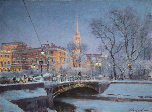 Painting by Azat Galimov. Artwork Foggy evening. Mikhailovsky Castle