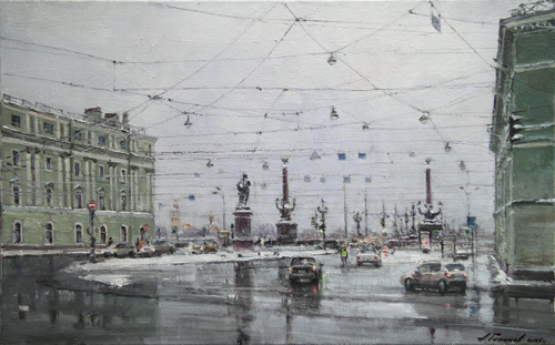Painting by Azat Galimov. Artwork Everyday life of the city. Suvorovskaya square.
