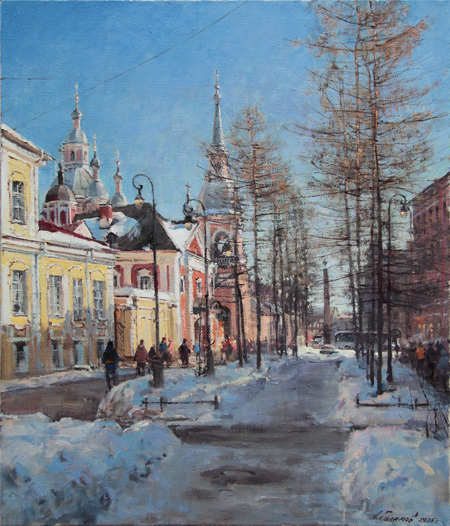 Painting by Azat Galimov. Artwork Evening on Vasilievsky Island. Seventh Line, St.Petersburg.