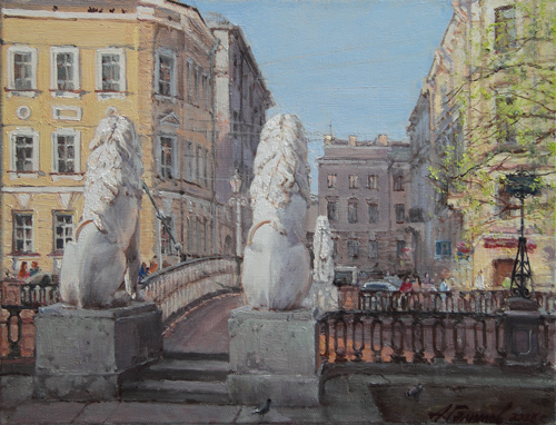 Painting by Azat Galimov. Artwork The Lion's Bridge. St.Pitersburg.