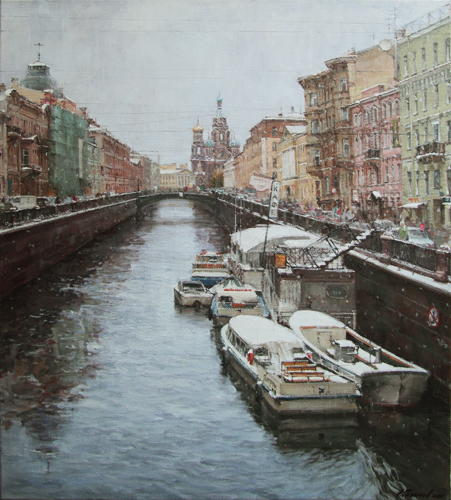 Painting by Azat Galimov. Artwork Griboyedov Canal. First snow.