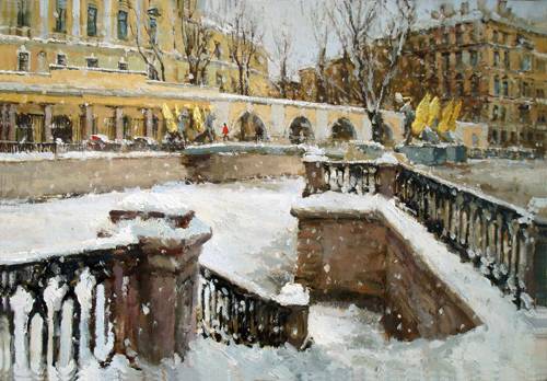 Paintings by Azat Galimov. Channel Griboyedov. Bank Bridge. Snow ... Snow ...  