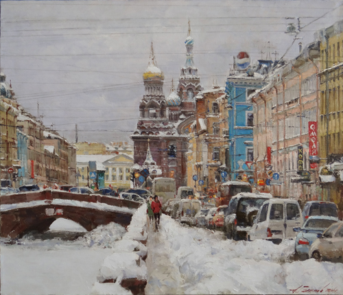 Картина Азата Галимова.Из жизни города. Зима. Питер 