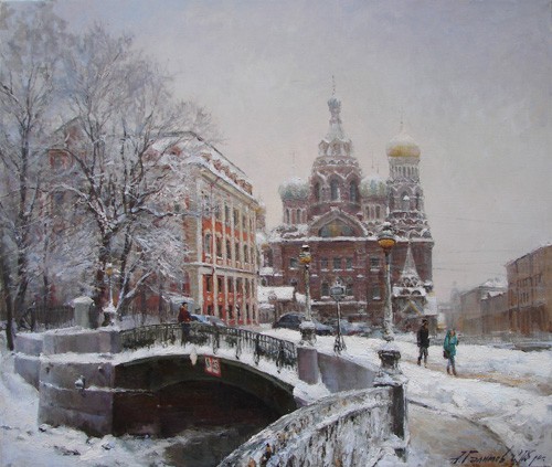 Painting by Azat Galimov.Fog over the Temple. Winter 2010