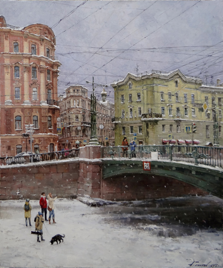 Paintings by Azat Galimov. Under the bridge Voznesensky. The Griboyedov Canal. 