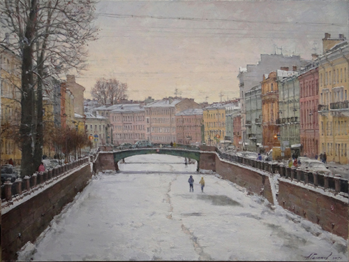 Paintings by Azat Galimov. Evening light. The Griboyedov Canal. 