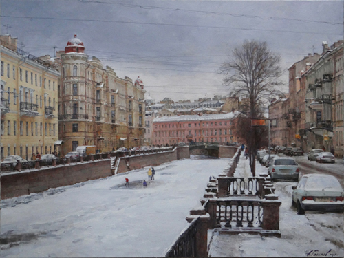 Paintings by Azat Galimov. The Griboyedov Canal. View of the Kokushkin Bridge.