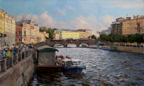 Paintings by Azat Galimov.Evening Fontanka river. 