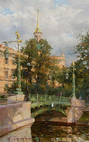 Paintings by Azat Galimov.Garden Bridge on the River Moyka