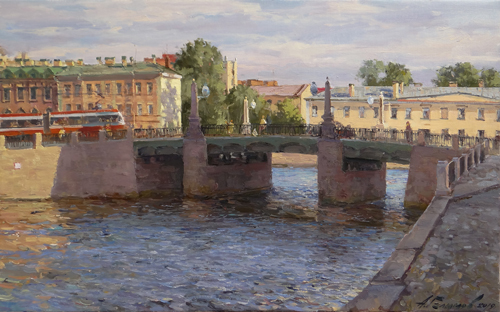 Paintings by Azat Galimov.Red tram. Little Kalinkin bridge. 