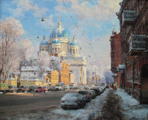 Paintings by Azat Galimov. Frost and sun. At the Trinity Cathedral. St. Petersburg.