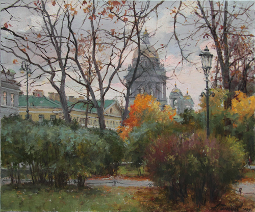 Painting by Azat Galimov. Evening in the Alexander Garden. 